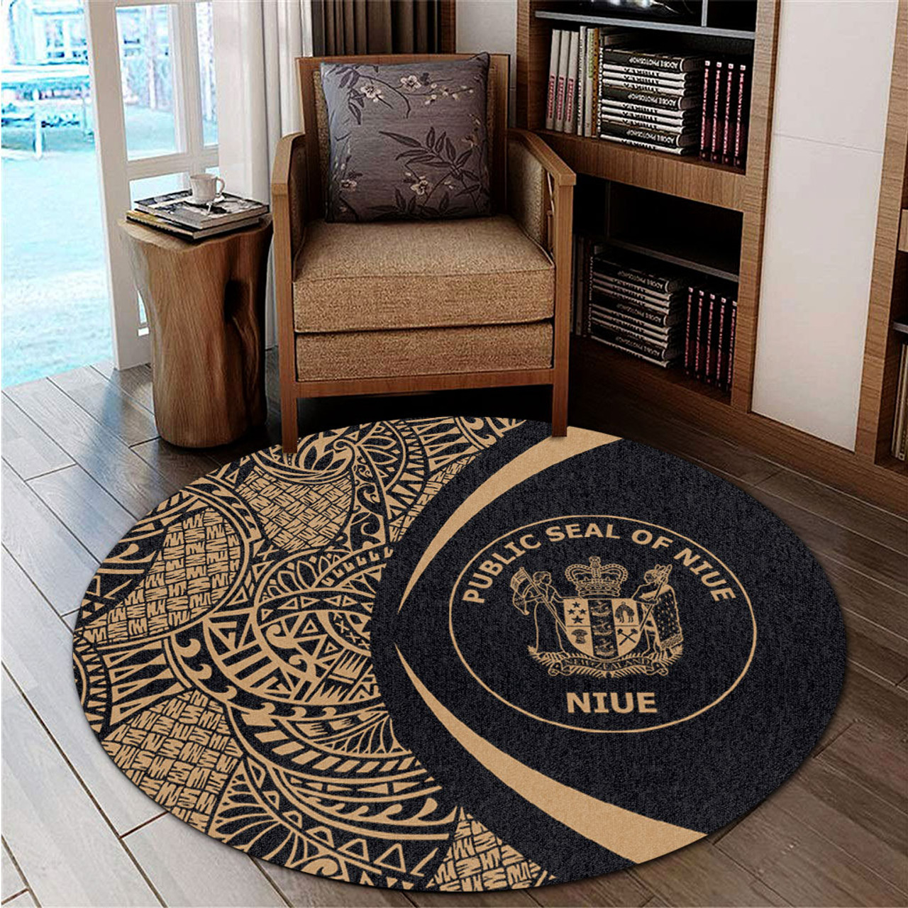 Niue Round Rug Lauhala Gold Circle Style