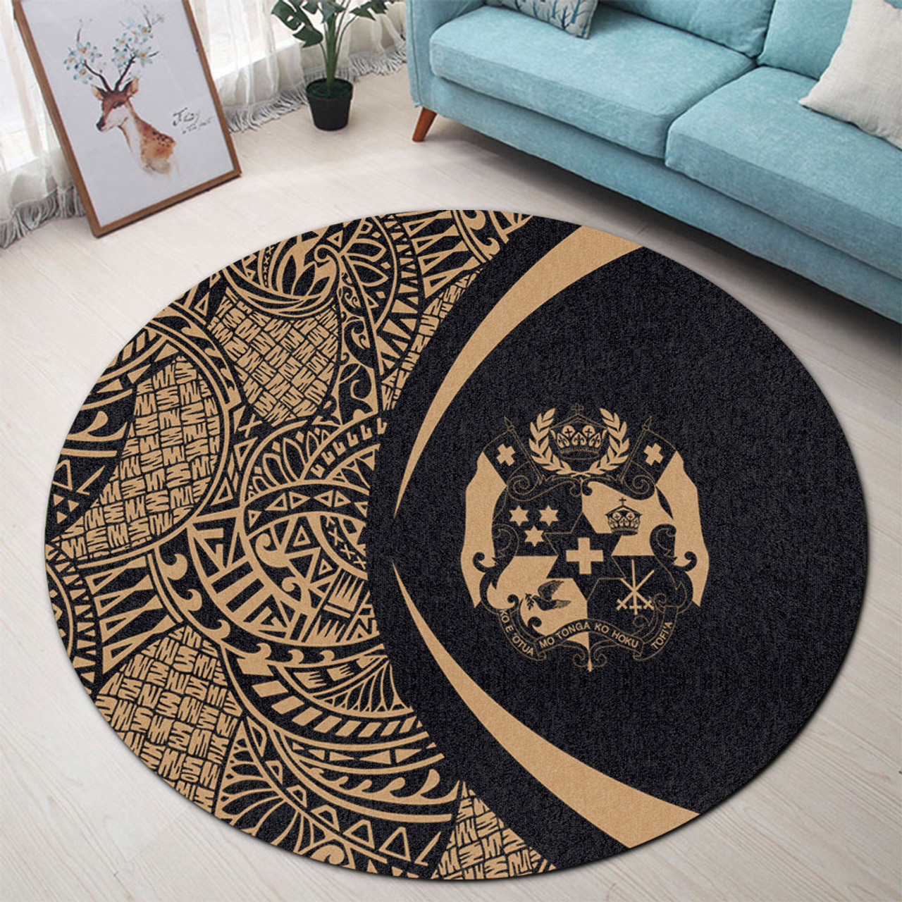 Tonga Round Rug Lauhala Gold Circle Style