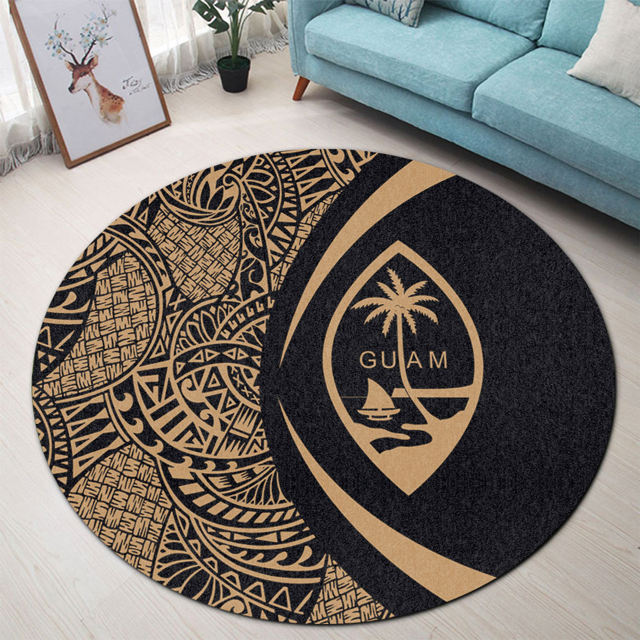 Guam Round Rug Lauhala Gold Circle Style
