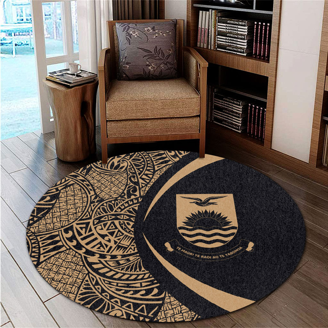 Kiribati Round Rug Lauhala Gold Circle Style