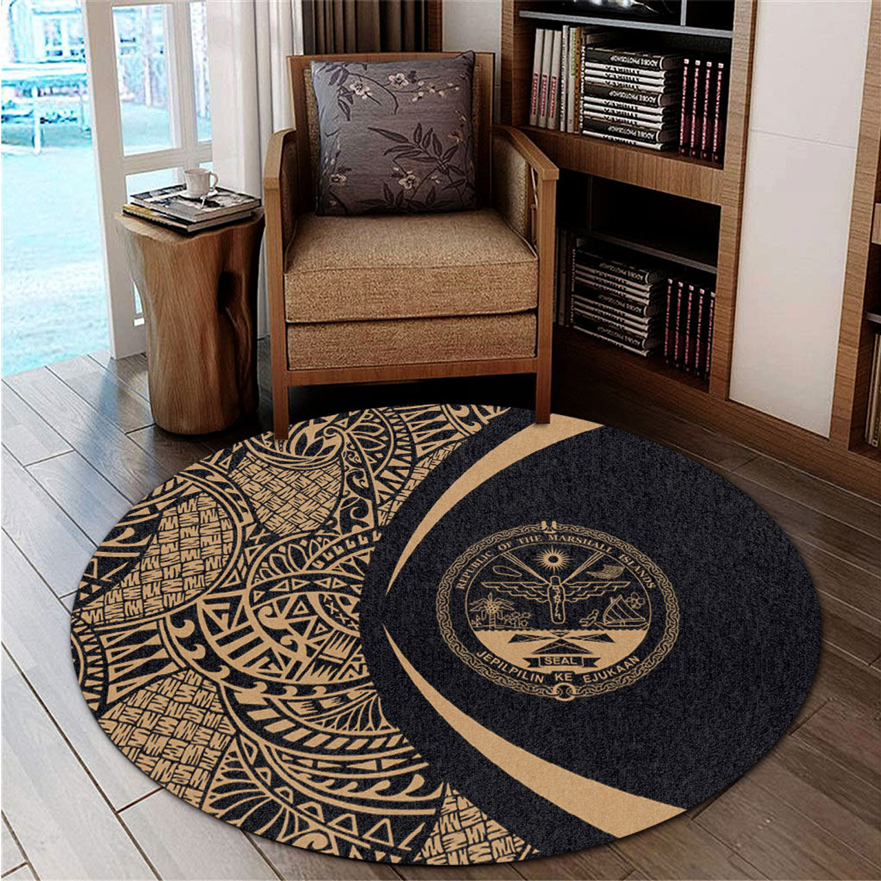 Marshall Islands Round Rug Lauhala Gold Circle Style