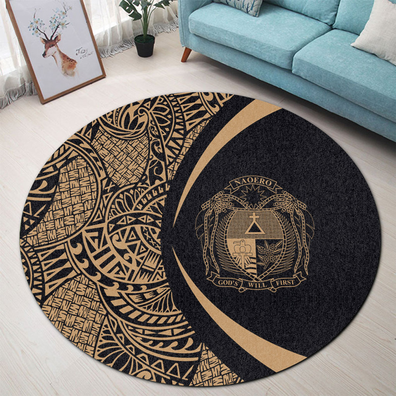 Nauru Round Rug Lauhala Gold Circle Style