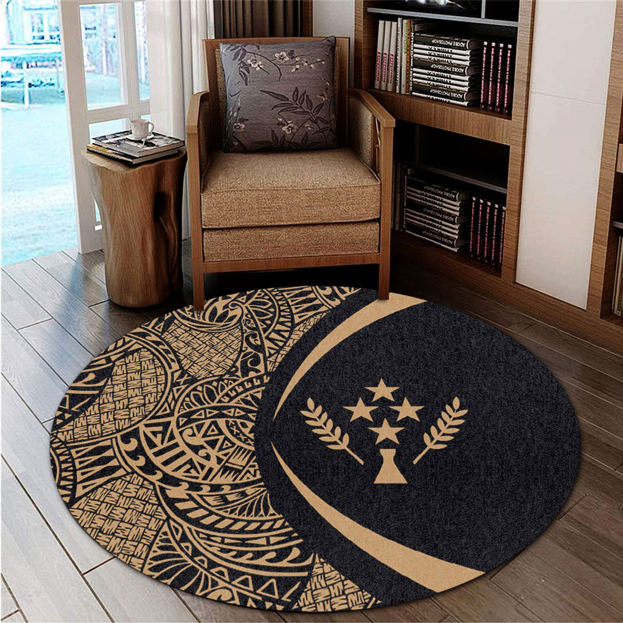 Kosrae Round Rug Lauhala Gold Circle Style