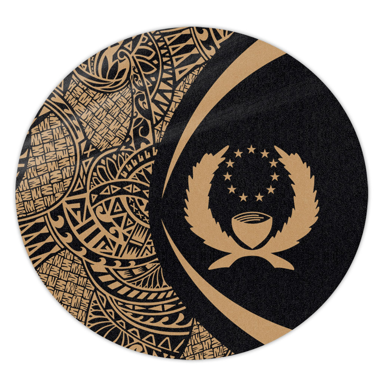 Pohnpei State Round Rug Lauhala Gold Circle Style