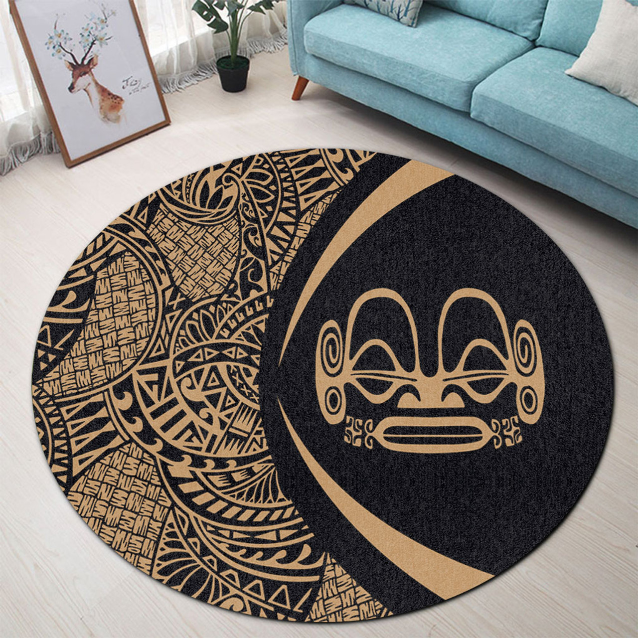 Marquesas Islands Round Rug Lauhala Gold Circle Style