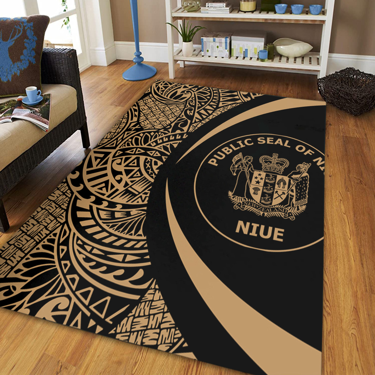 Niue Area Rug Lauhala Gold Circle Style