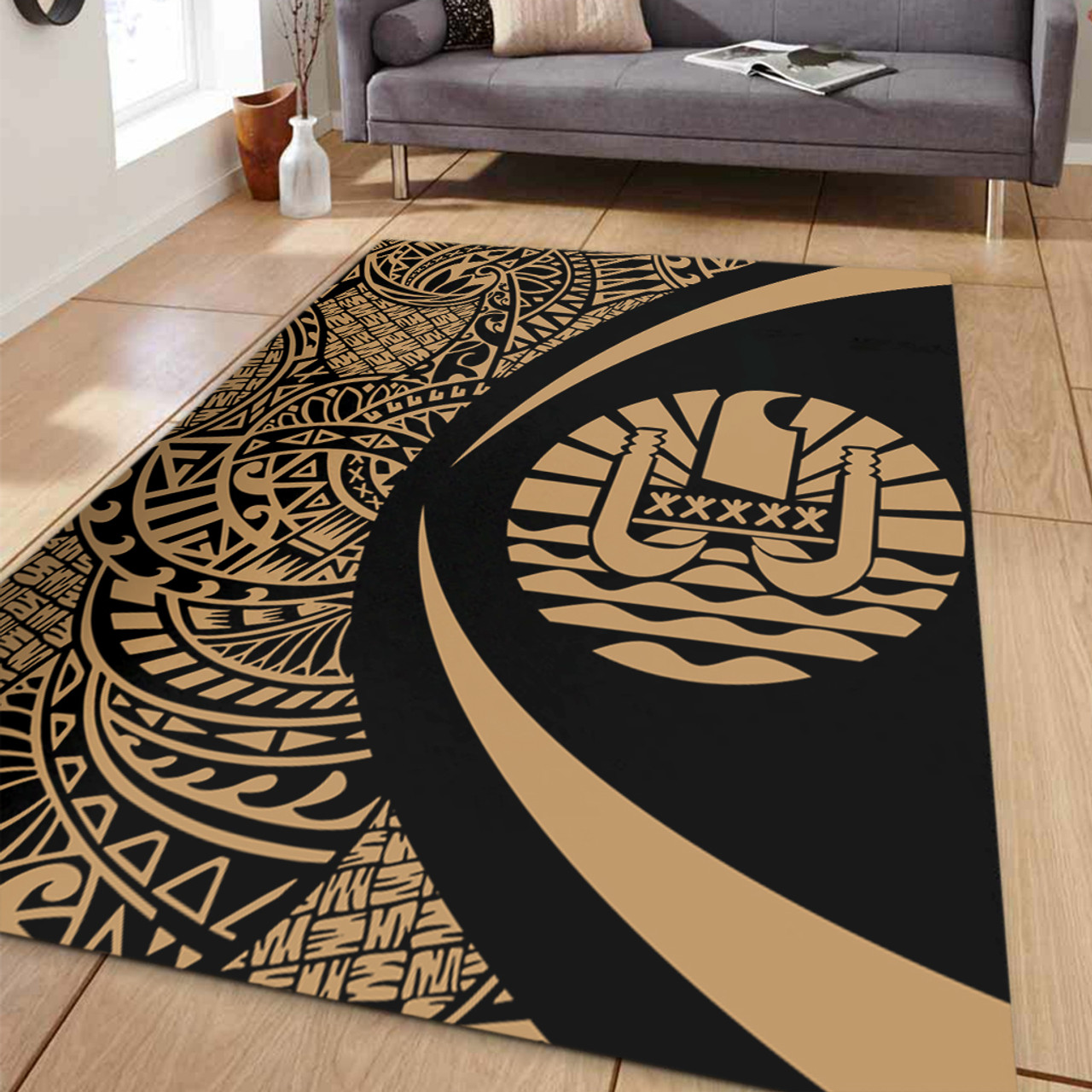 French Polynesia Area Rug Lauhala Gold Circle Style