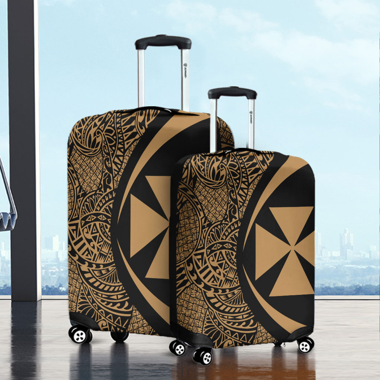 Wallis And Futuna Luggage Cover Lauhala Gold Circle Style