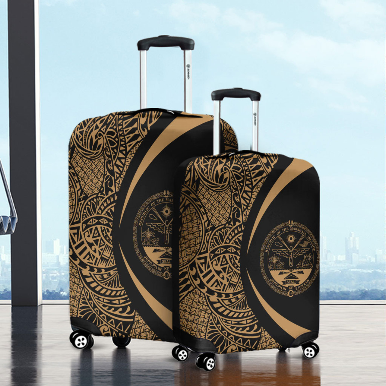 Marshall Islands Luggage Cover Lauhala Gold Circle Style