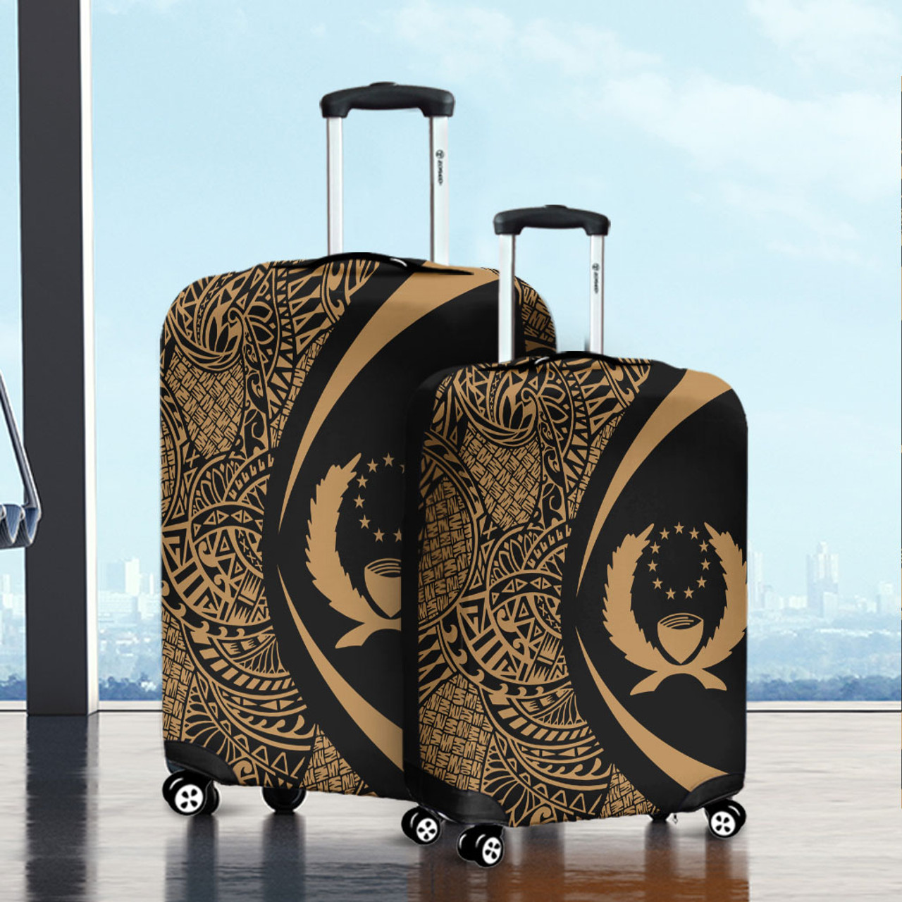Pohnpei State Luggage Cover Lauhala Gold Circle Style