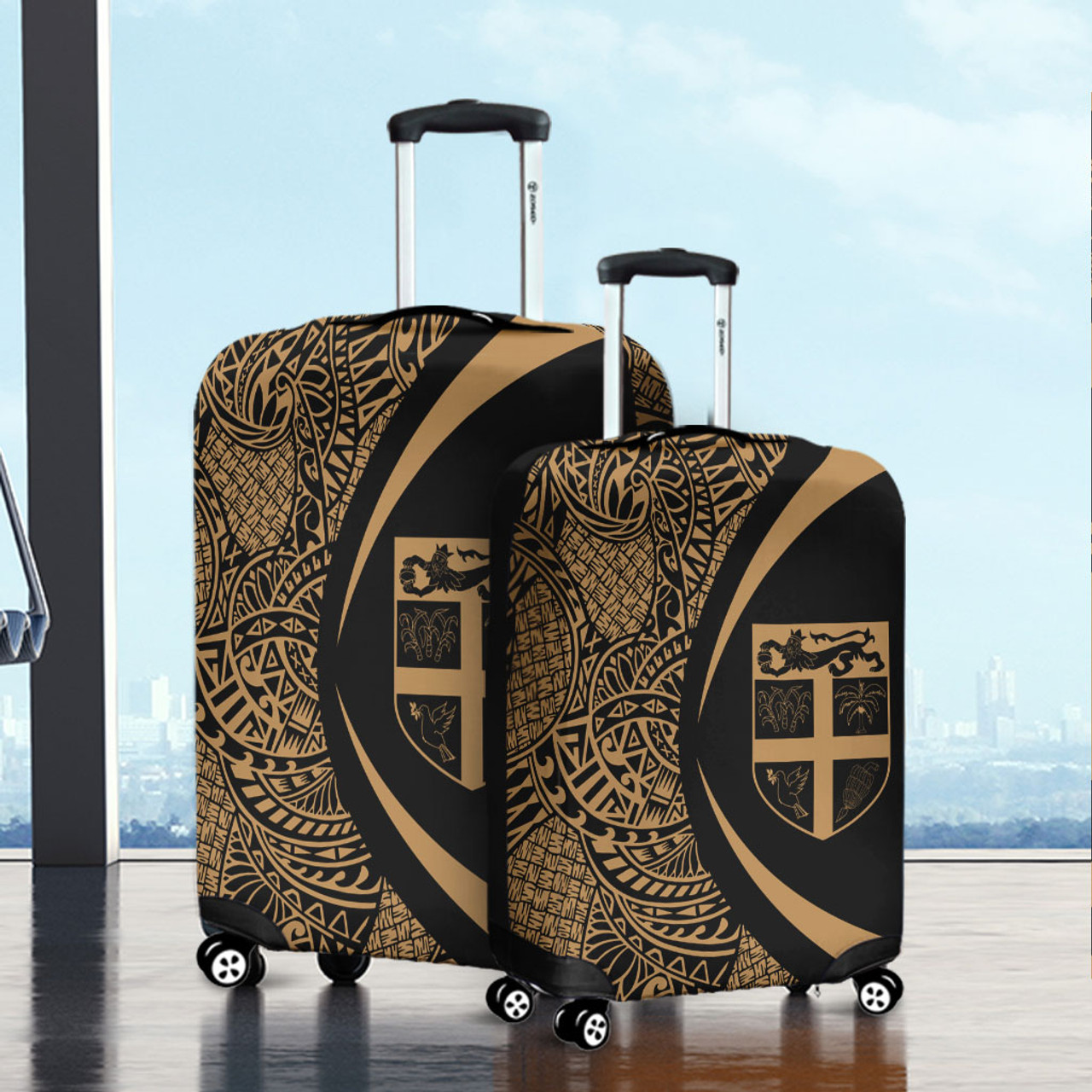 Fiji Luggage Cover Lauhala Gold Circle Style