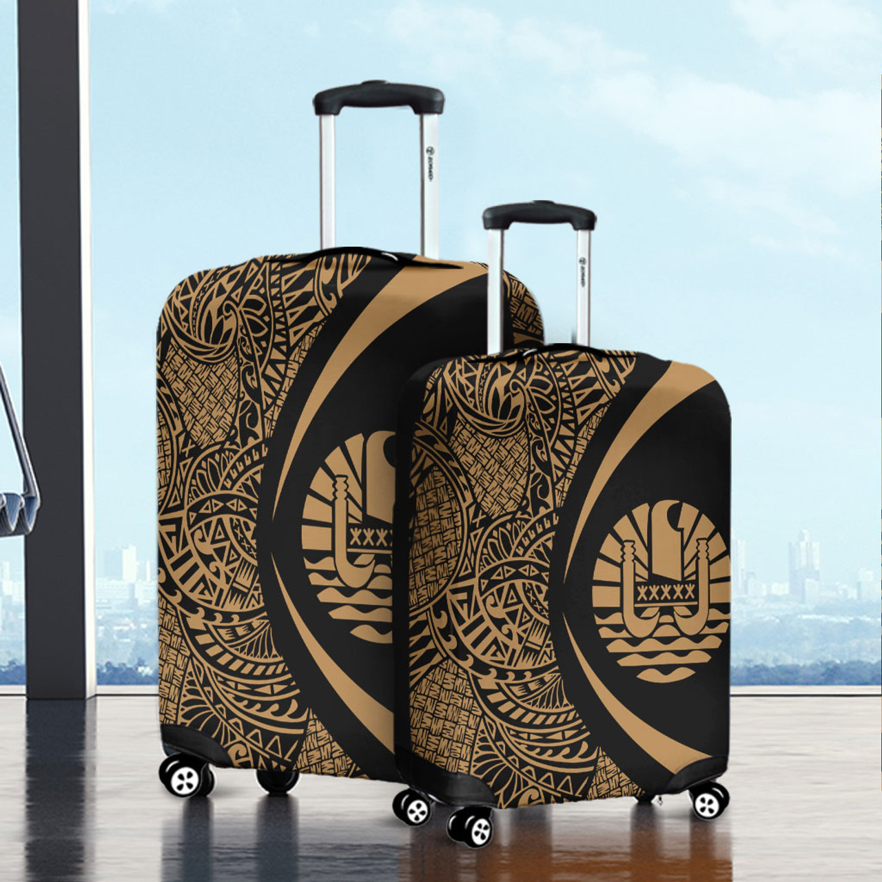 French Polynesia Luggage Cover Lauhala Gold Circle Style