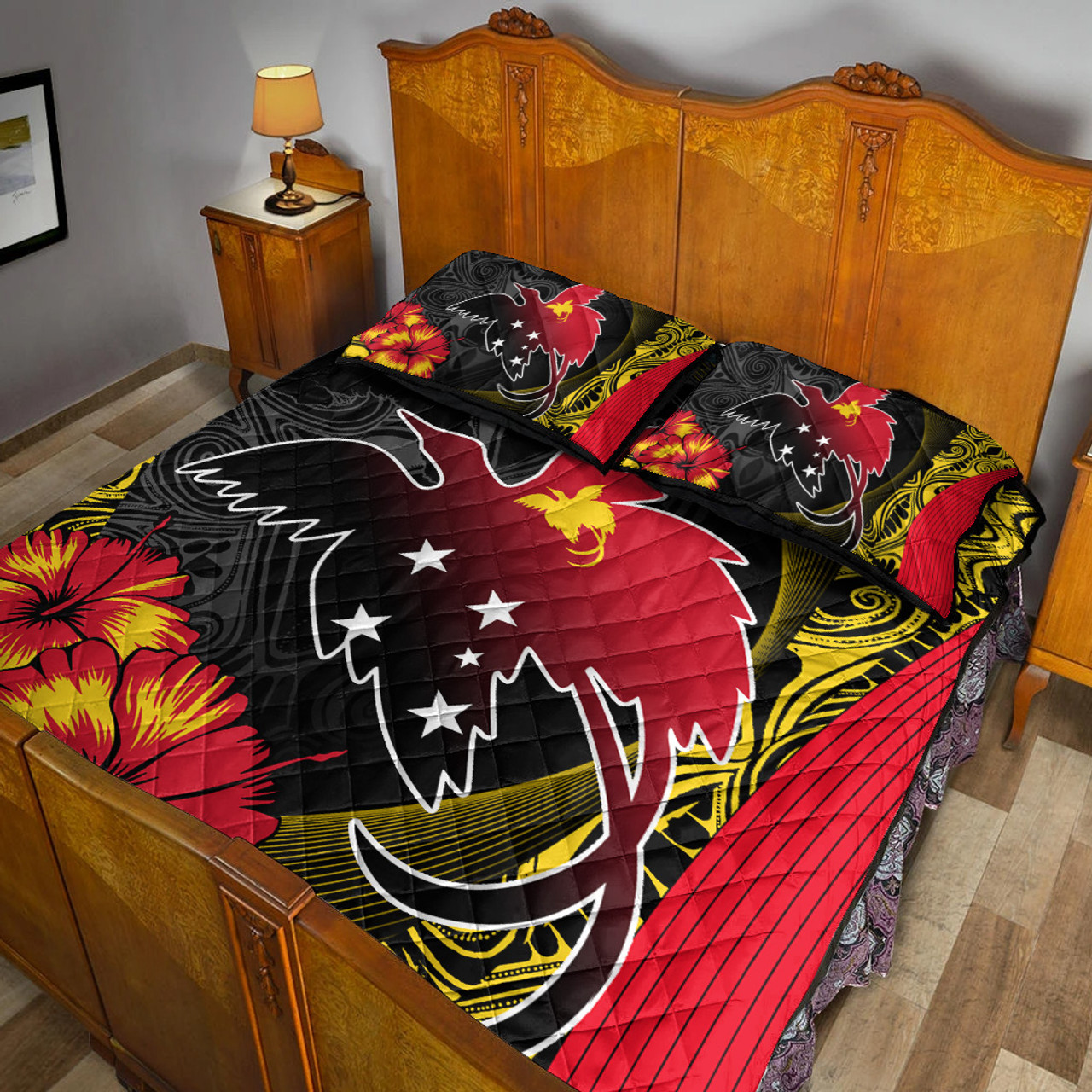 Papua New Guinea Quilt Bed Set Paradise Bird With Tribal Pattern