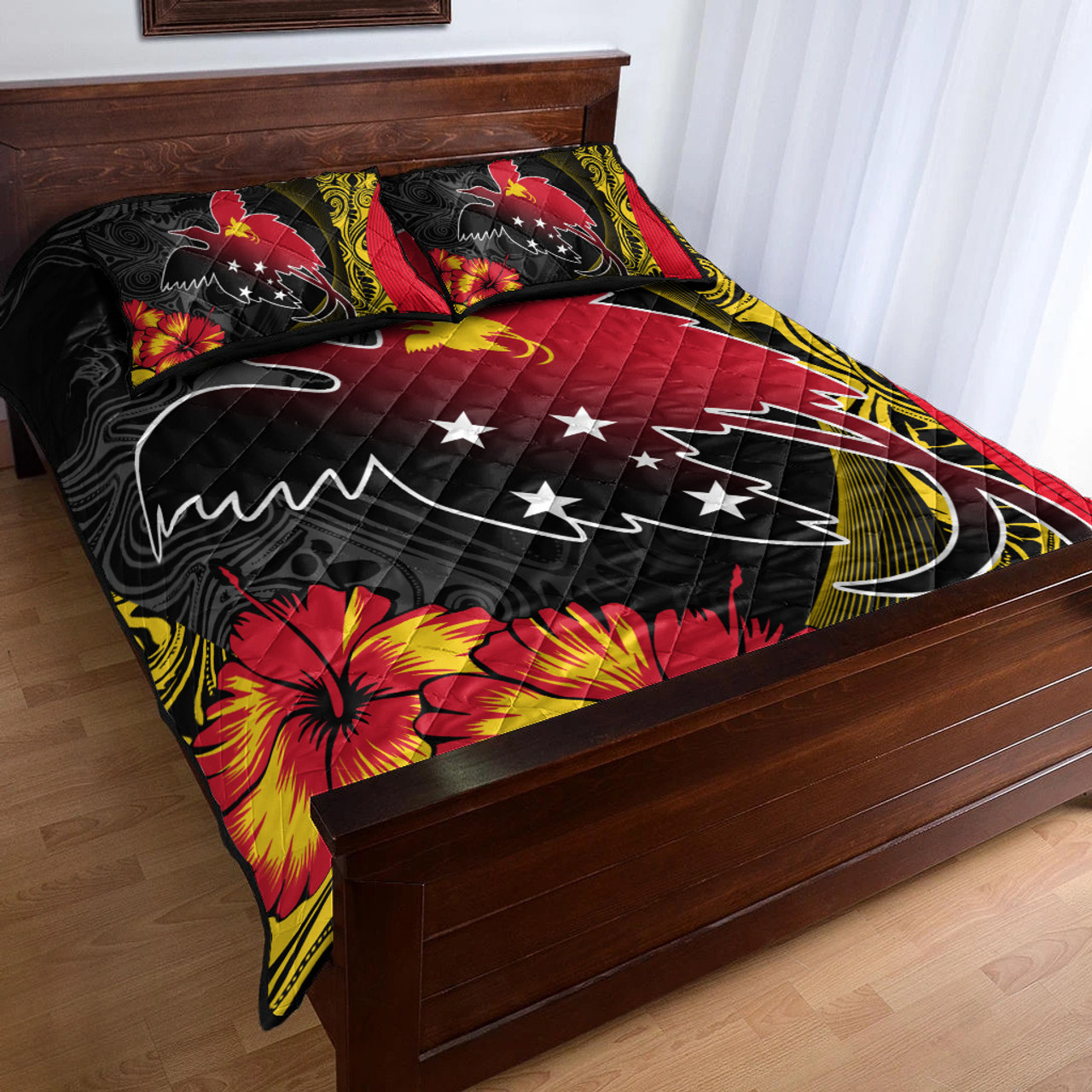 Papua New Guinea Quilt Bed Set Paradise Bird With Tribal Pattern