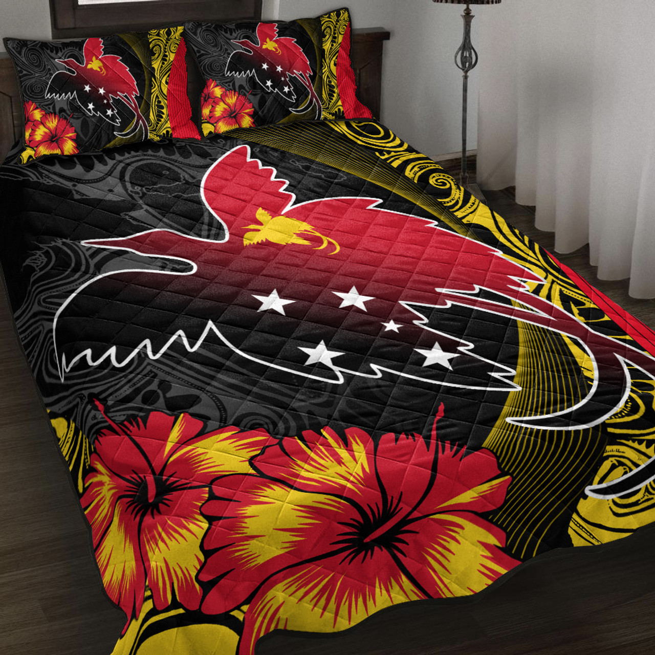 Papua New Guinea Quilt Bed Set Paradise Bird With Tribal Pattern