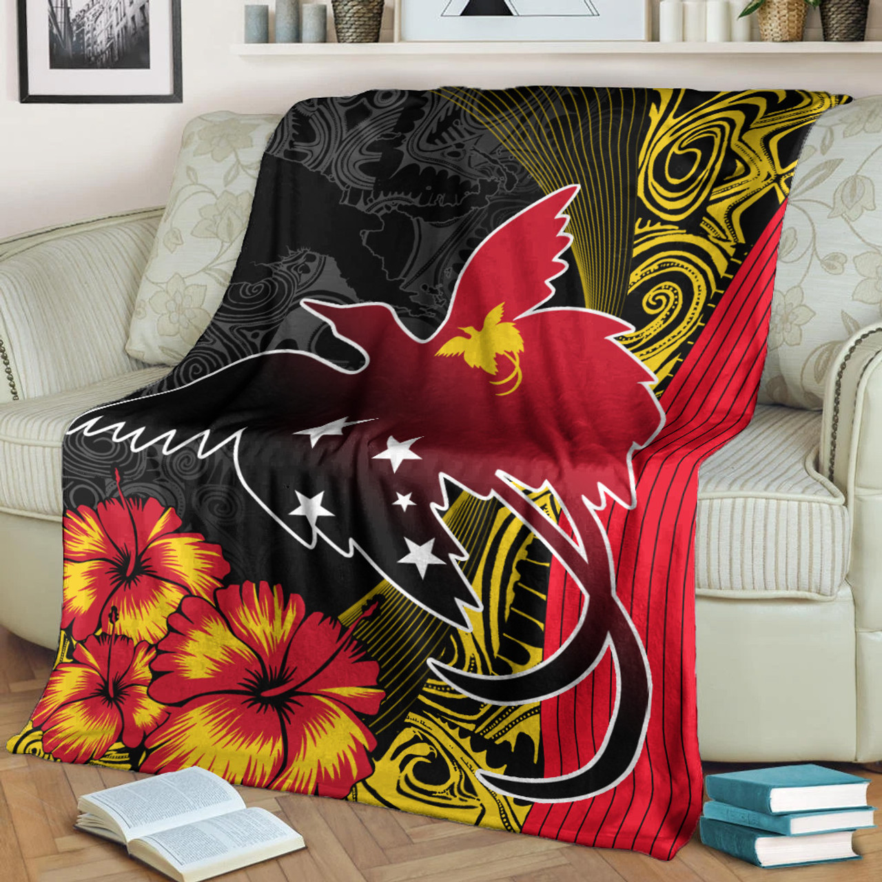 Papua New Guinea Premium Blanket Paradise Bird With Tribal Pattern