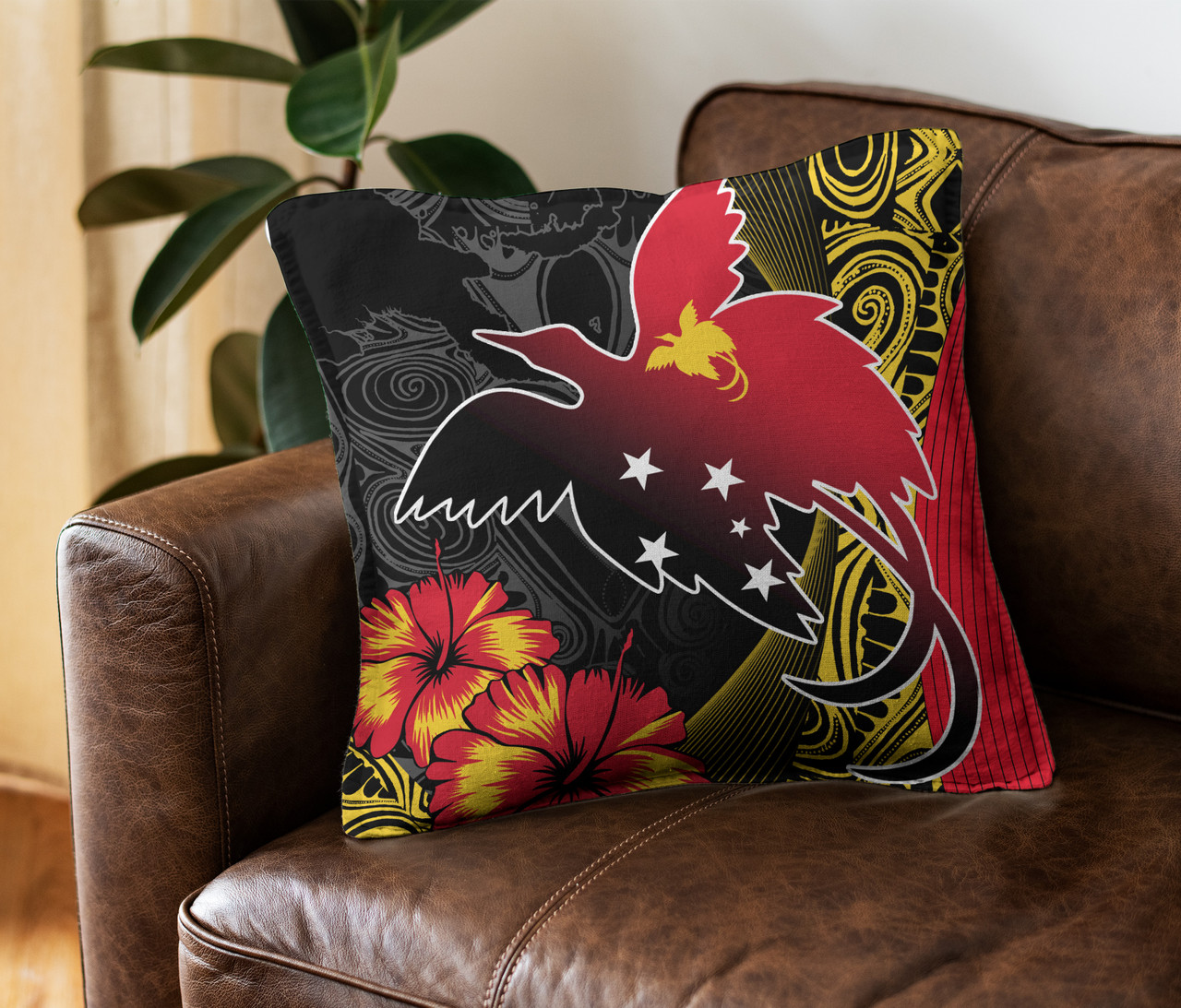 Papua New Guinea Pillow Cover Paradise Bird With Tribal Pattern