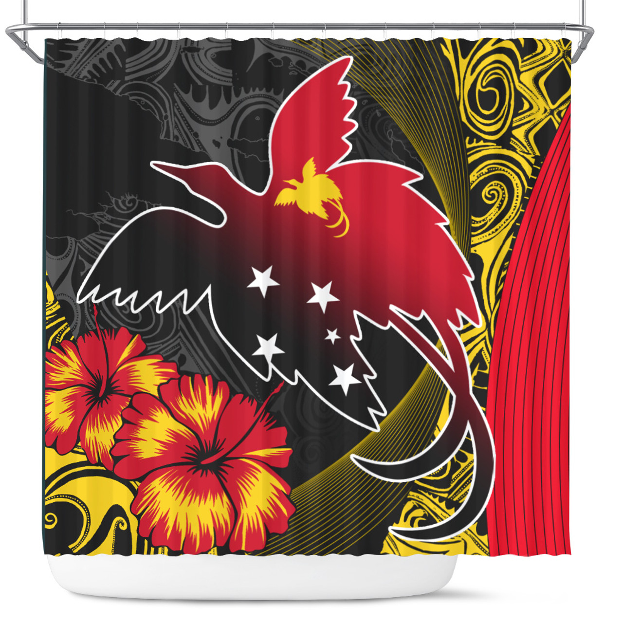 Papua New Guinea Shower Curtain Paradise Bird With Tribal Pattern