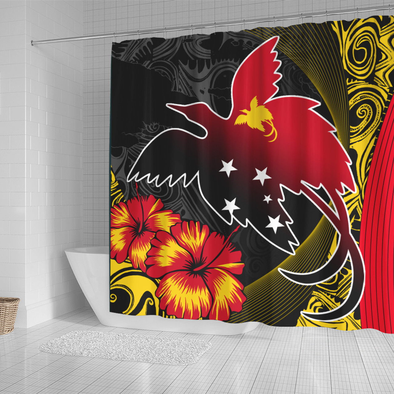 Papua New Guinea Shower Curtain Paradise Bird With Tribal Pattern