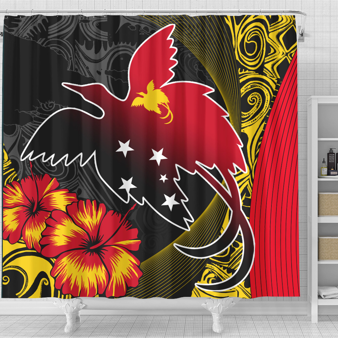 Papua New Guinea Shower Curtain Paradise Bird With Tribal Pattern