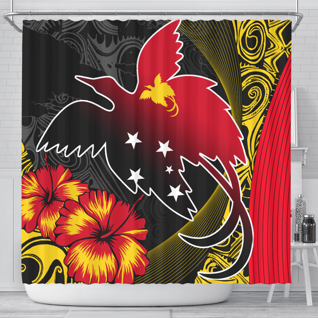 Papua New Guinea Shower Curtain Paradise Bird With Tribal Pattern