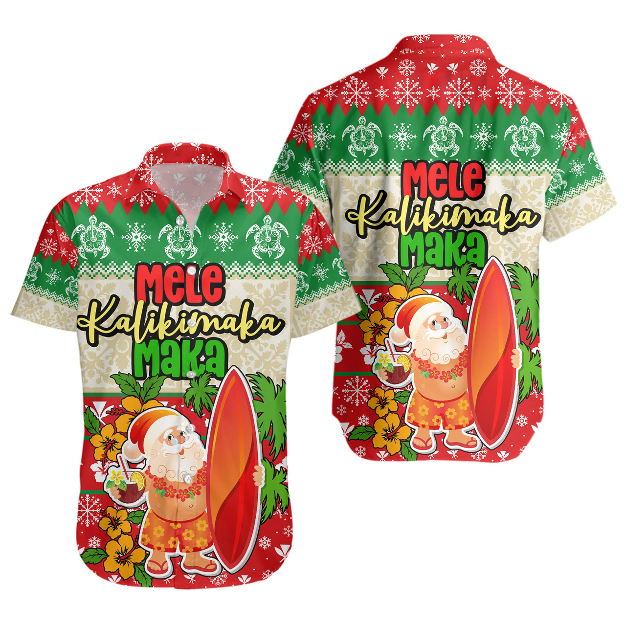 Hawaii Short Sleeve Shirt Christmas Santa Claus Surfing Kanaka Maoli Pattern
