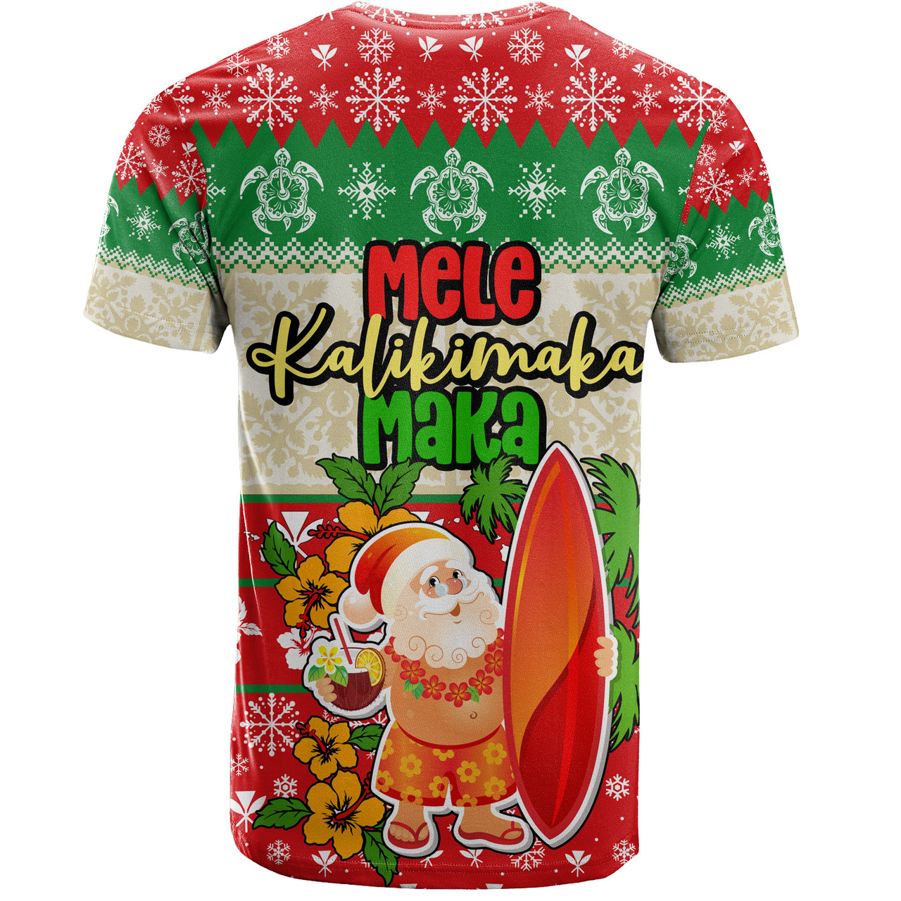 Hawaii T-Shirt Christmas Santa Claus Surfing Kanaka Maoli Pattern