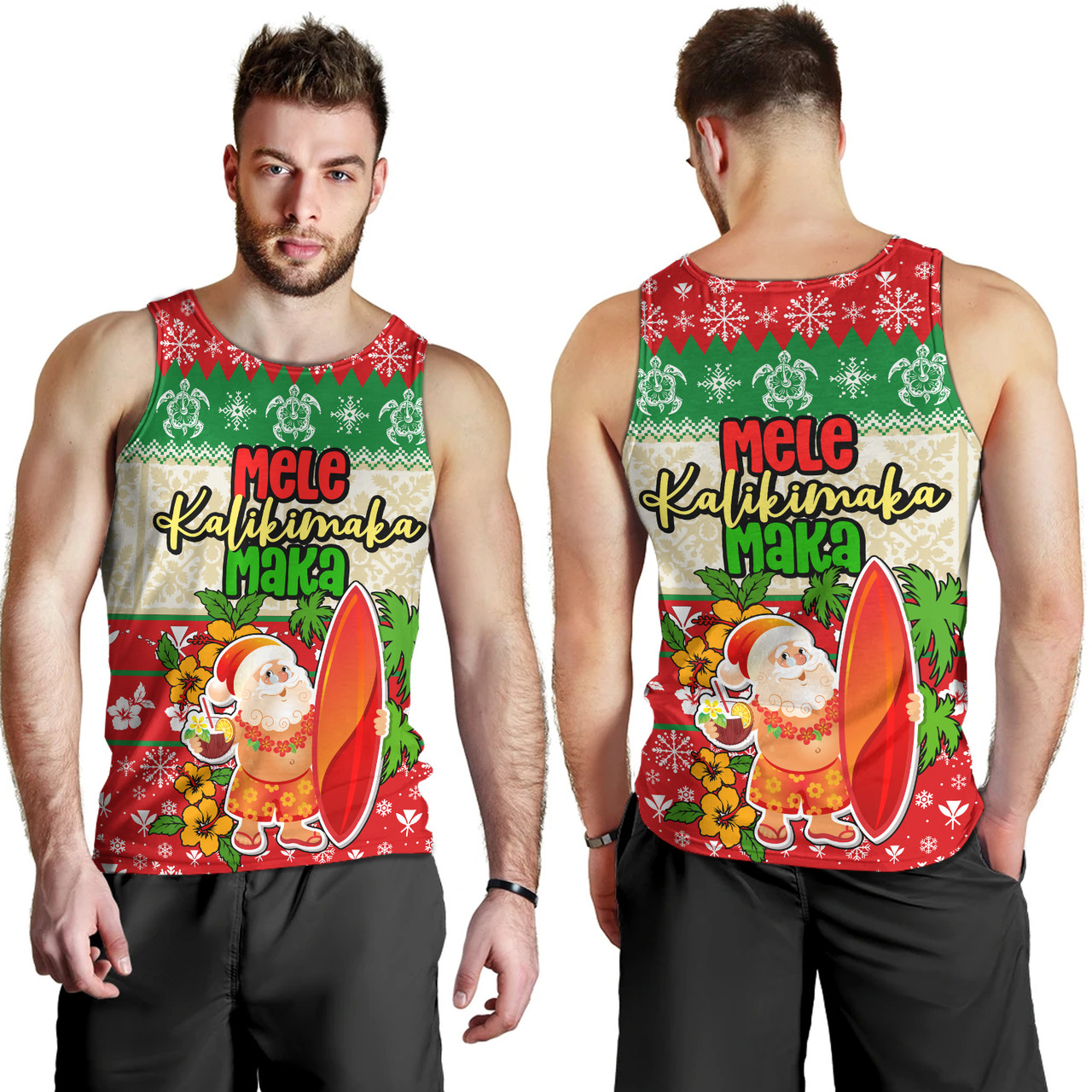 Hawaii Tank Top Christmas Santa Claus Surfing Kanaka Maoli Pattern