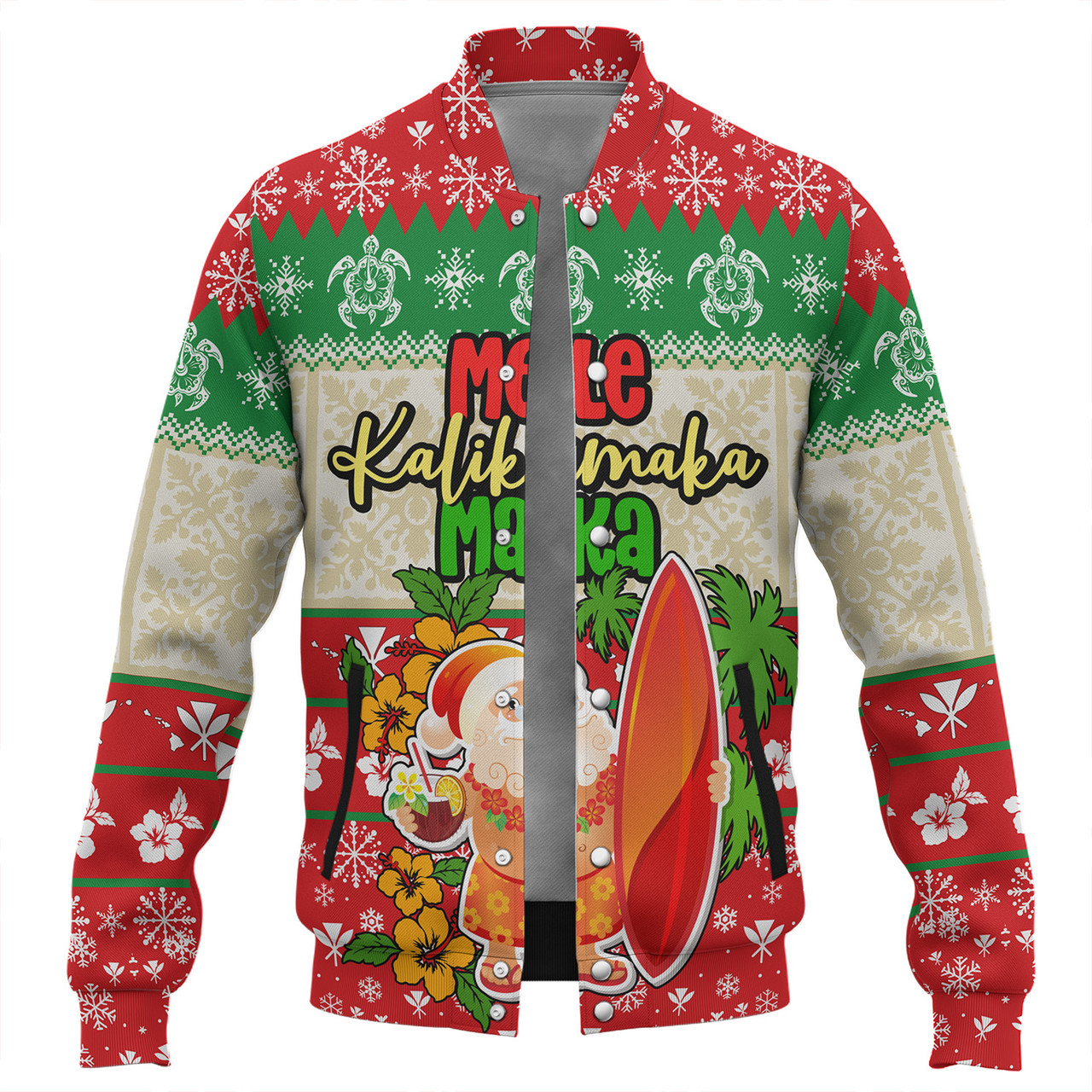 Hawaii Baseball Jacket Christmas Santa Claus Surfing Kanaka Maoli Pattern