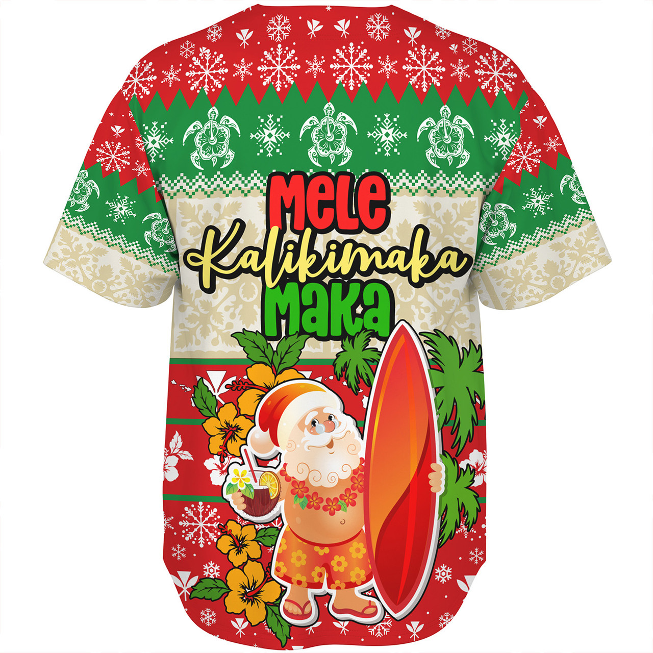 Hawaii Baseball Shirt Christmas Santa Claus Surfing Kanaka Maoli Pattern