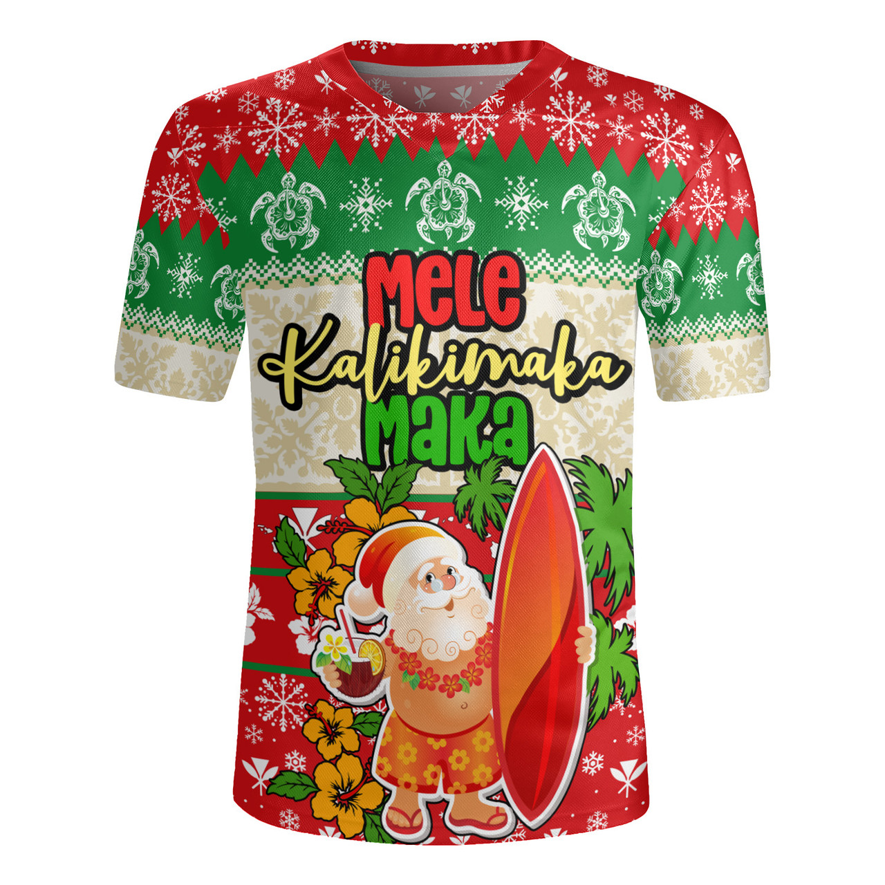 Hawaii Rugby Jersey Christmas Santa Claus Surfing Kanaka Maoli Pattern