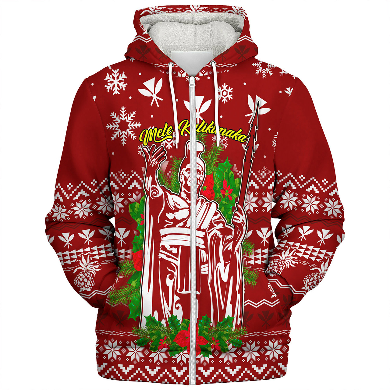 Hawaii Sherpa Hoodie Christmas Hawaii King Kanaka Maoli Pattern