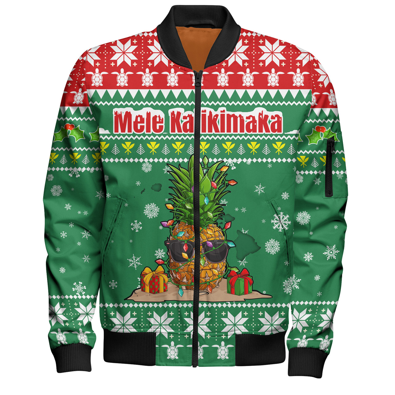 Hawaii Bomber Jacket Pineapple Christmas Tree Kanaka Maoli Pattern