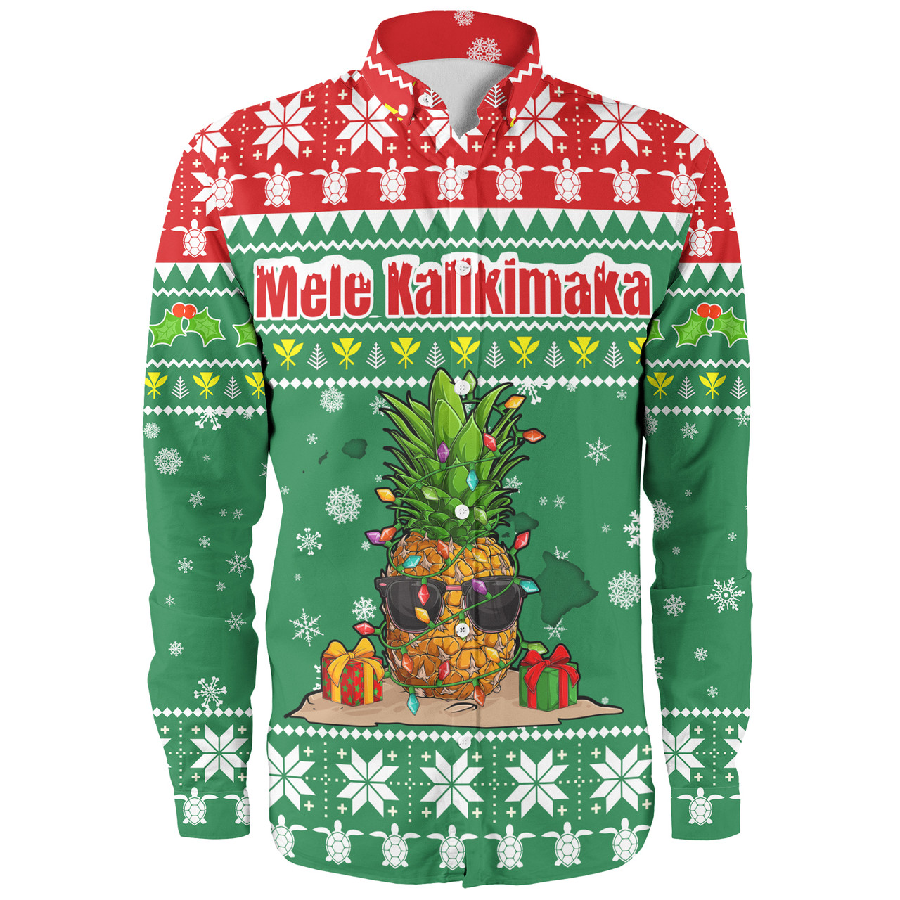 Hawaii Long Sleeve Shirt Pineapple Christmas Tree Kanaka Maoli Pattern