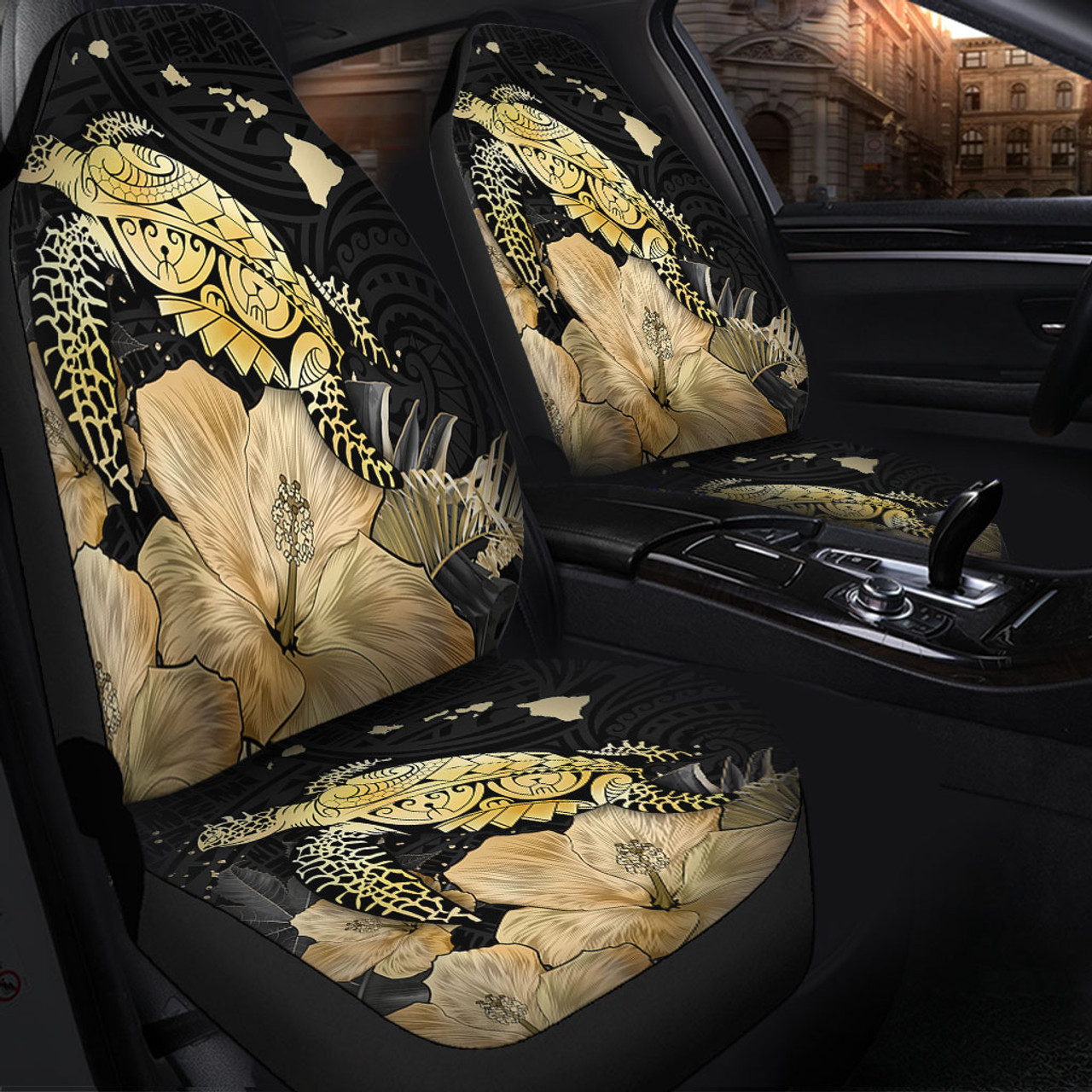 Hawaii Car Seat Covers Turtle Hibiscus Gold