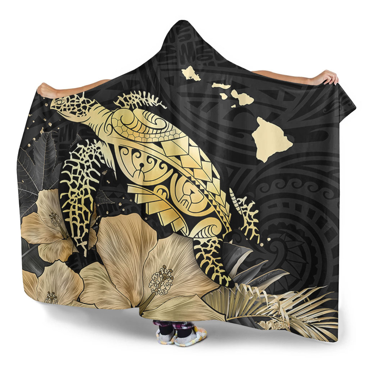 Hawaii Hooded Blanket Turtle Hibiscus Gold