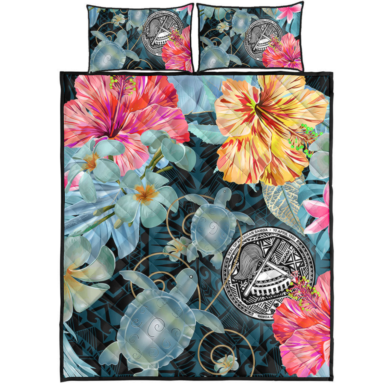 American Samoa Quilt Bed Set Turtle Tropical Beach