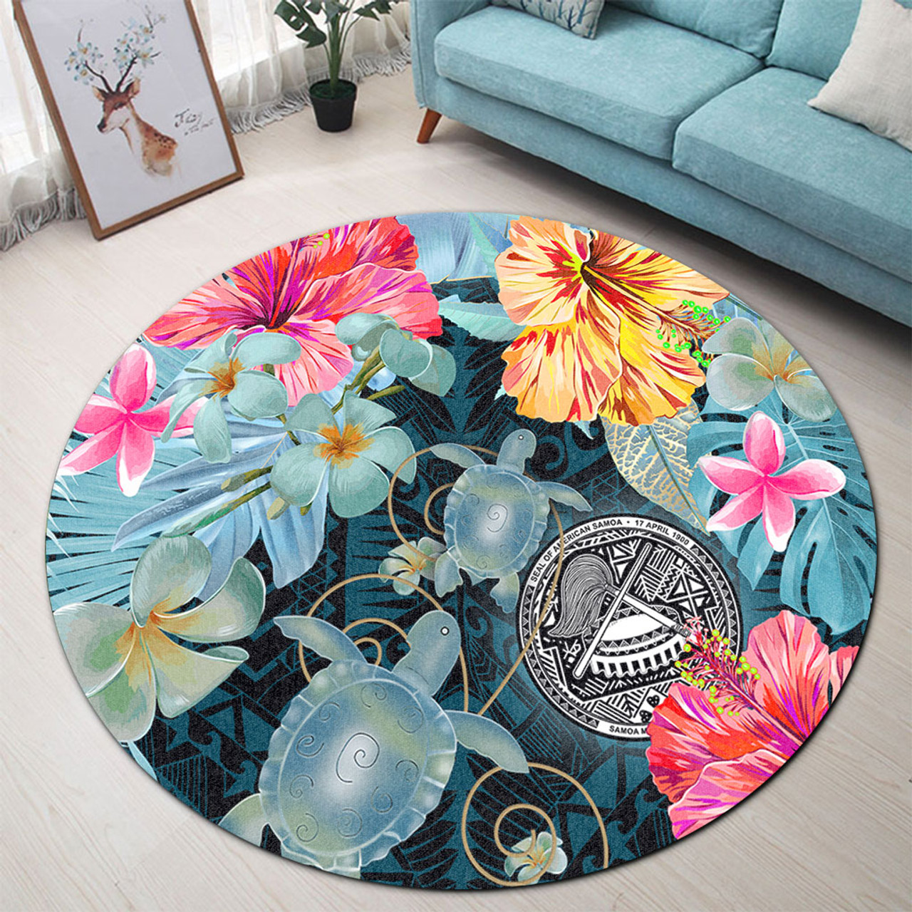 American Samoa Round Rug Turtle Tropical Beach