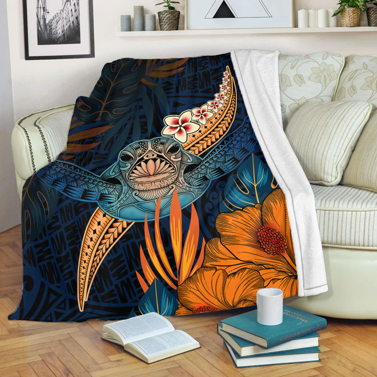 Hawaii Premium Blanket Turtle Design With Hibiscus Tropical Style