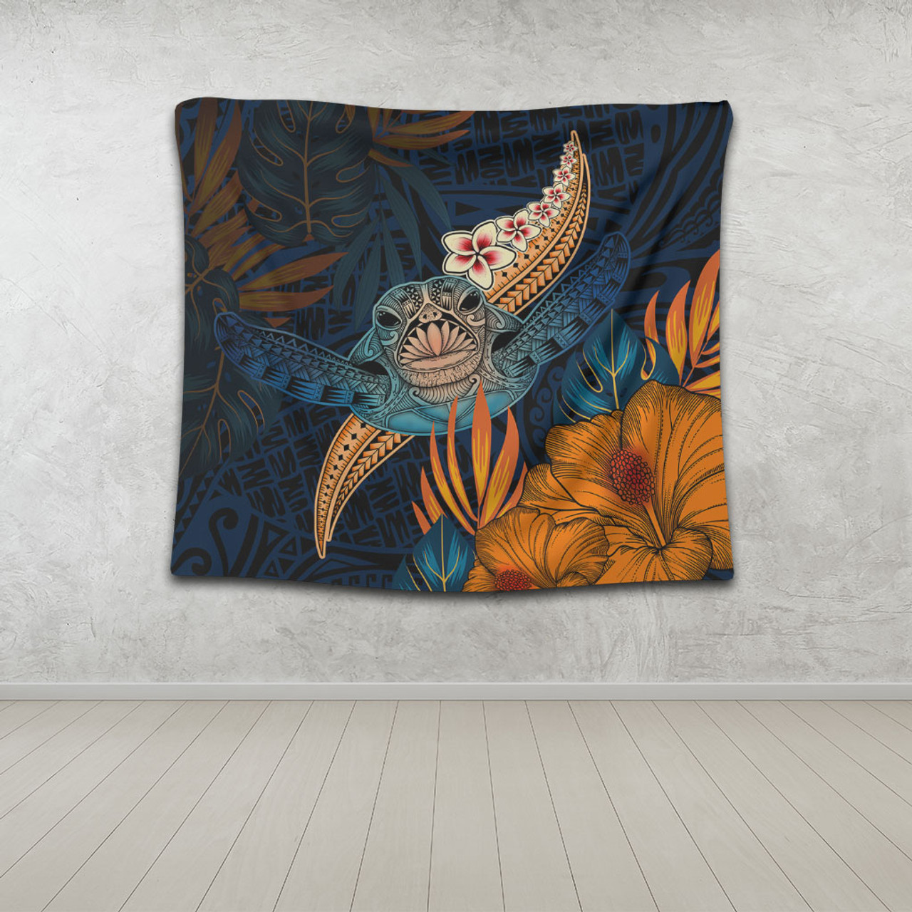 Hawaii Tapestry Turtle Design With Hibiscus Tropical Style