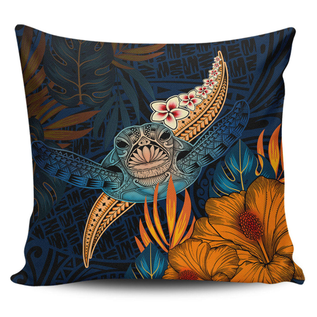 Hawaii Pillow Cover Turtle Design With Hibiscus Tropical Style