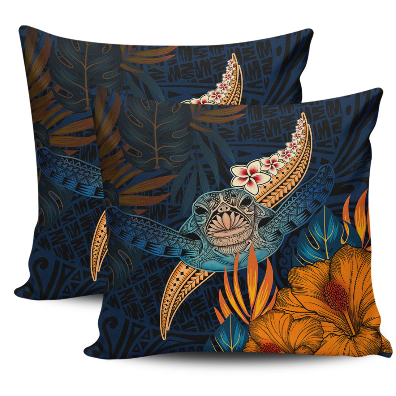 Hawaii Pillow Cover Turtle Design With Hibiscus Tropical Style