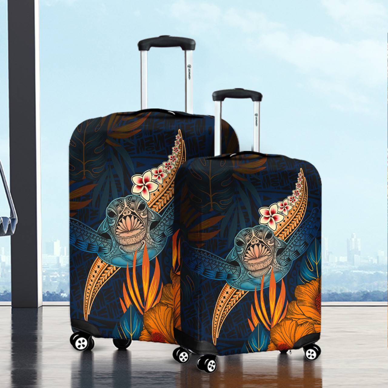 Hawaii Luggage Cover Turtle Design With Hibiscus Tropical Style