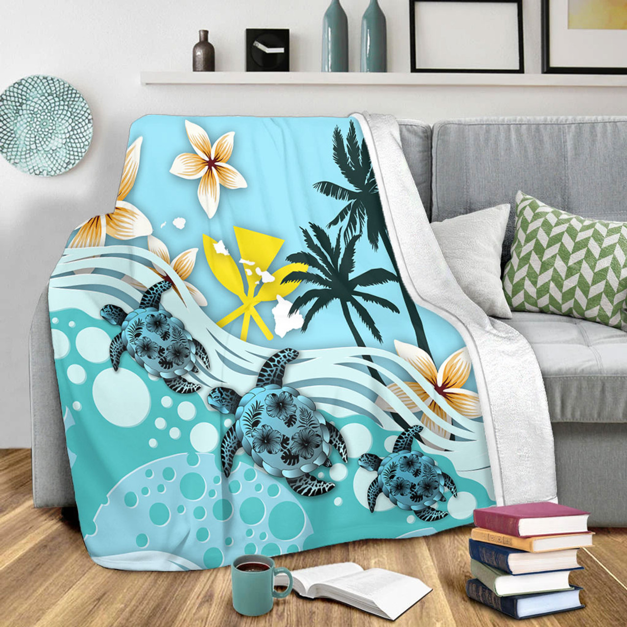 Hawaii Premium Blanket Kanaka Maoli Turte Blue Hibiscus