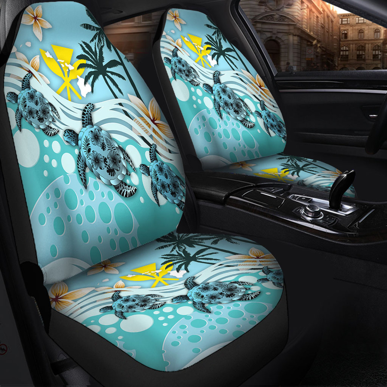 Hawaii Car Seat Covers Kanaka Maoli Turte Blue Hibiscus