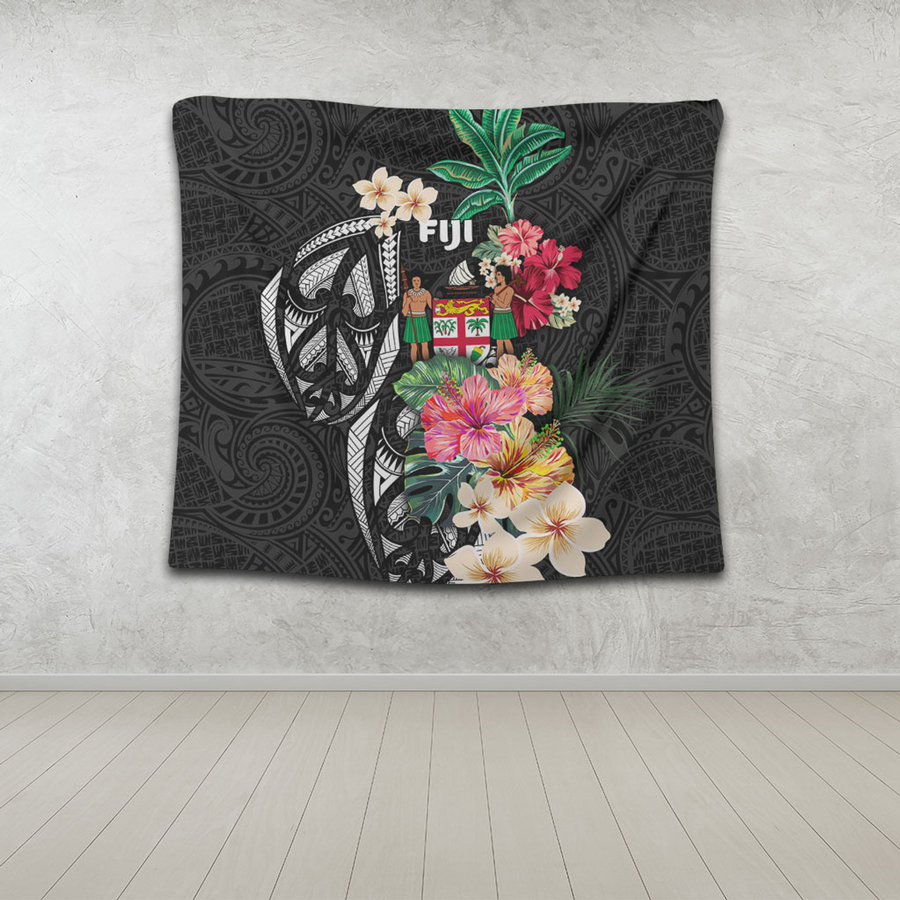 Fiji Tapestry Coat Of Arms Polynesian With Hibiscus