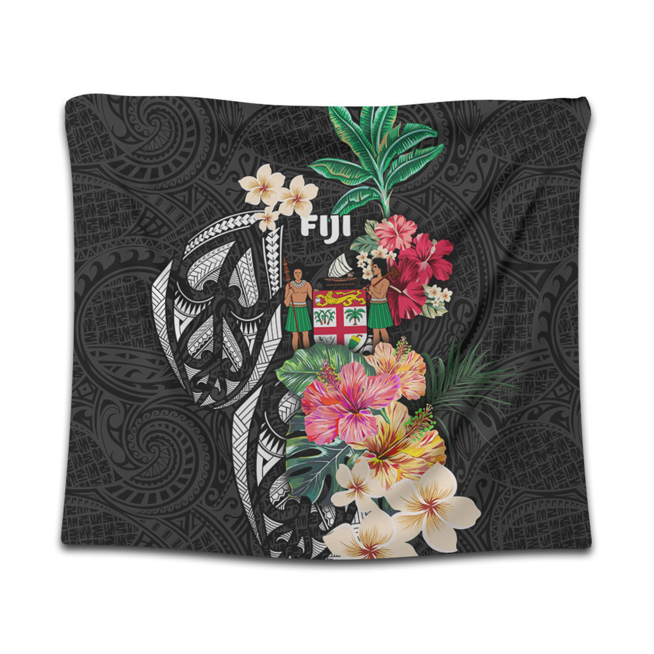 Fiji Tapestry Coat Of Arms Polynesian With Hibiscus