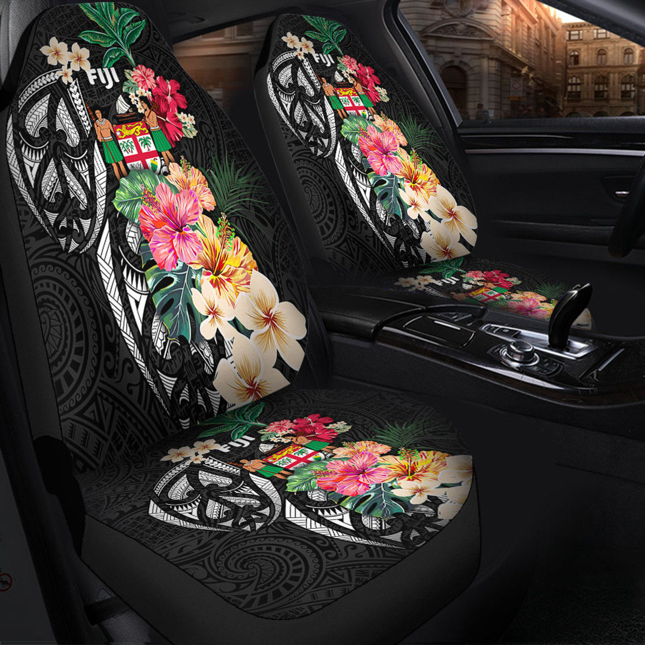 Fiji Car Seat Covers Coat Of Arms Polynesian With Hibiscus