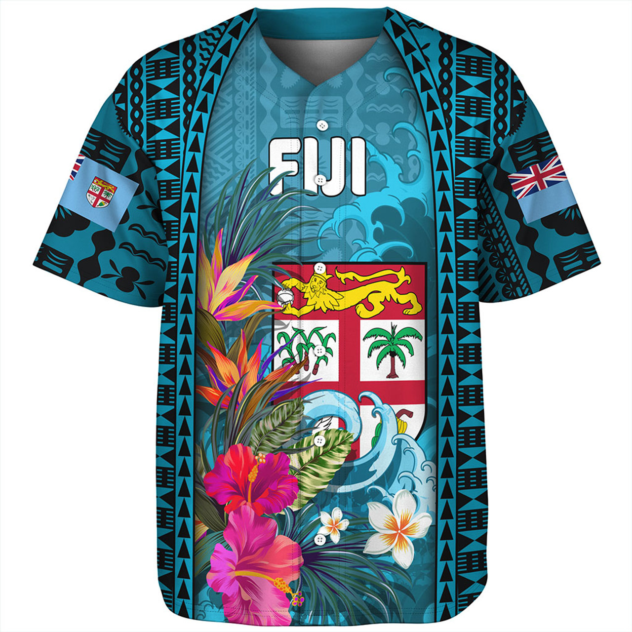 Fiji Baseball Shirt Bula Island Wave Tropical