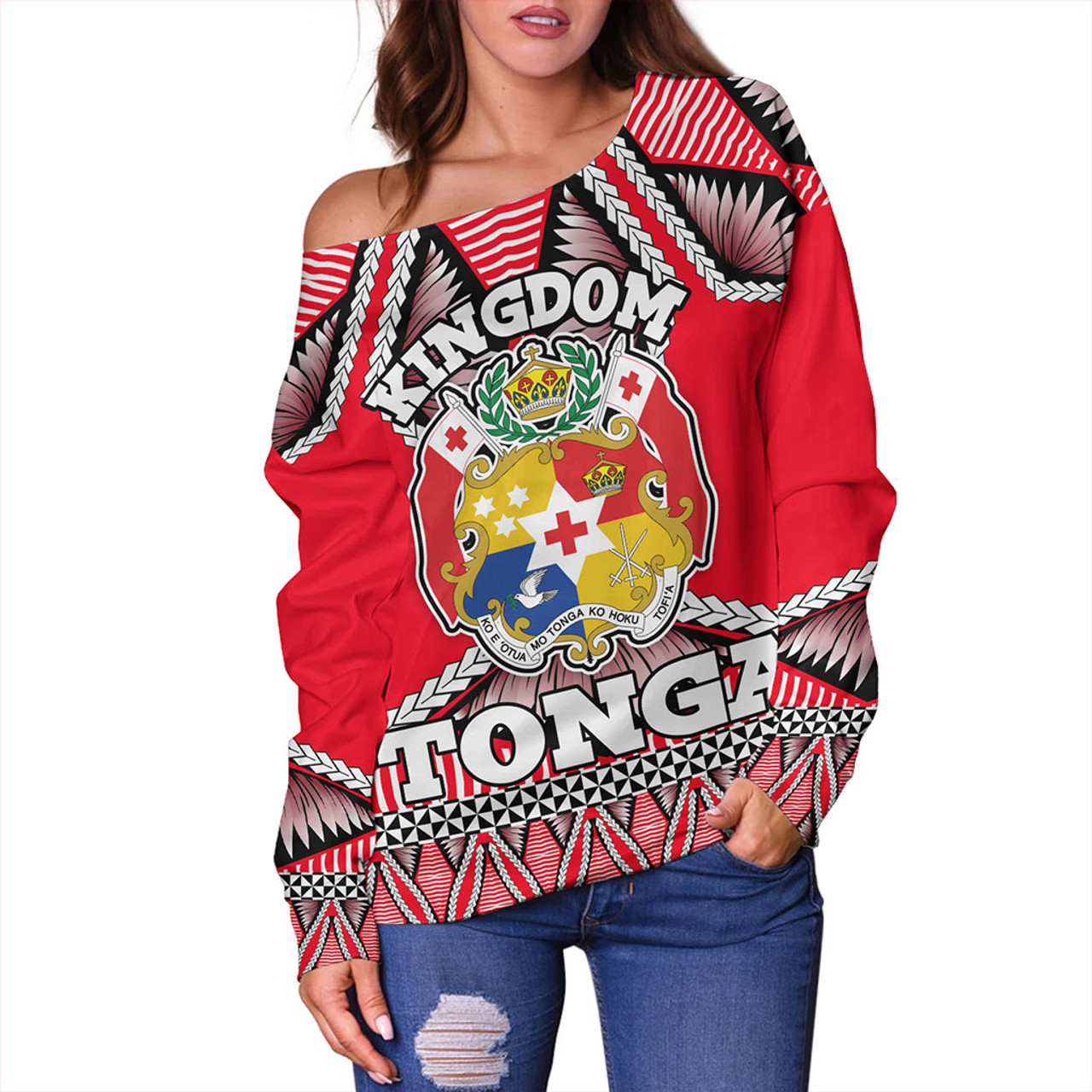 Tonga Off Shoulder Sweatshirt Kingdom Ngatu Sport Style